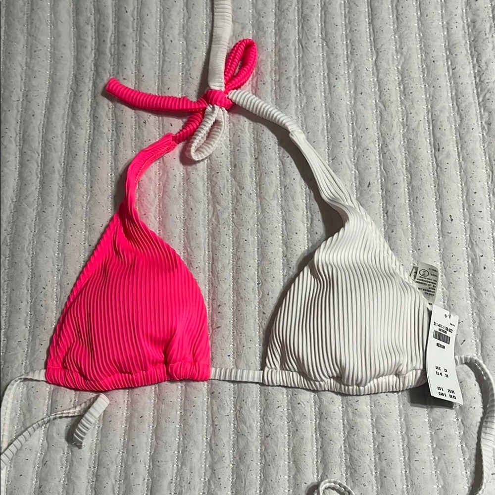 Hollister Pink and White Bikini Top